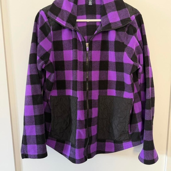Jackets & Blazers - Chaps purple/black plaid fleece jacket with quilted pockets. Size XL